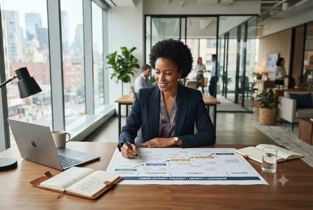 Career development process showing stages of professional growth and career planning